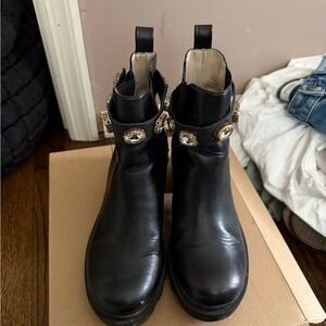 Steve Madden Black Ankle Boots with Gold Embellishments